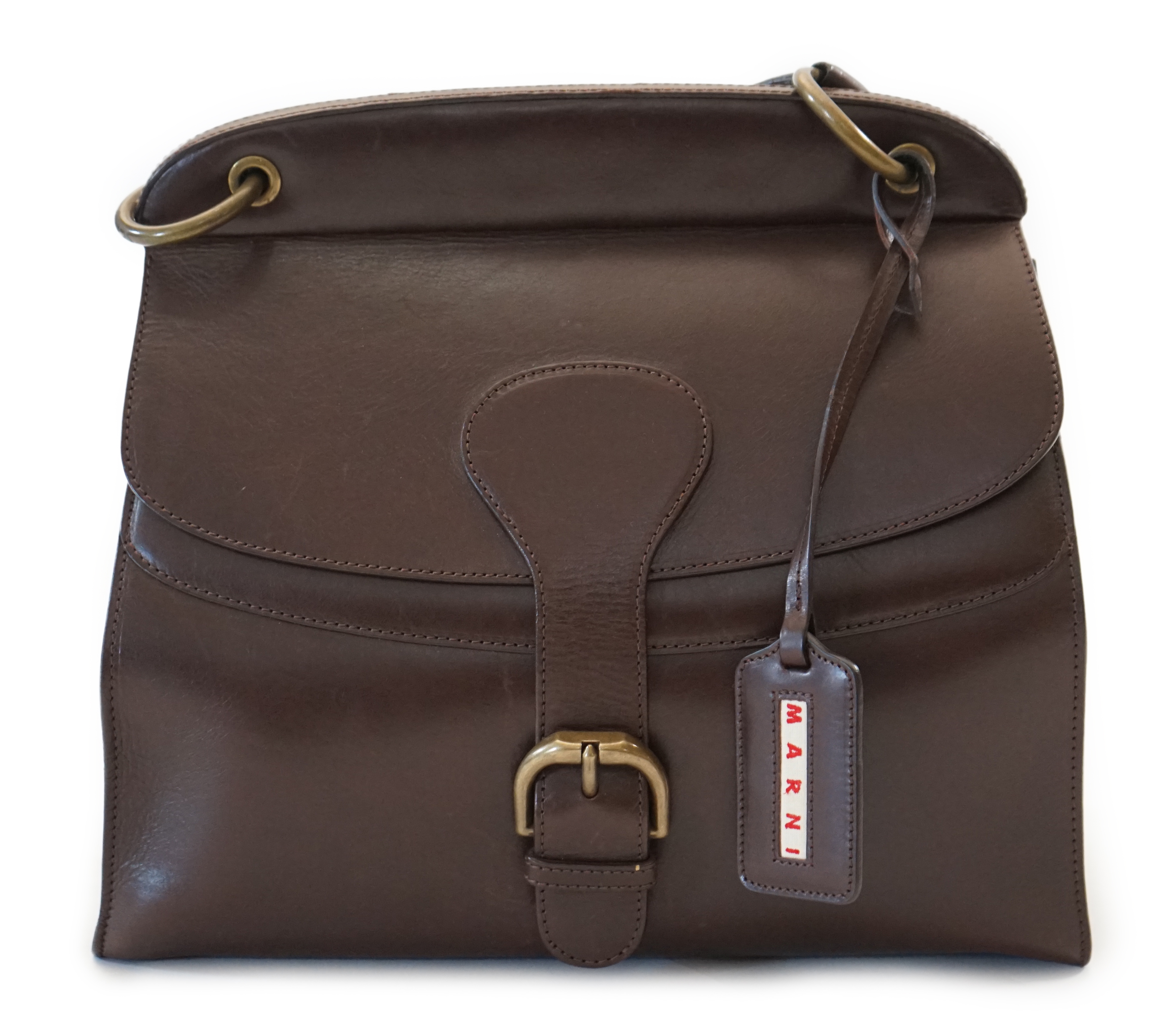 A Marni brown leather satchel bag, width 34cm, depth 18cm, height 28cm